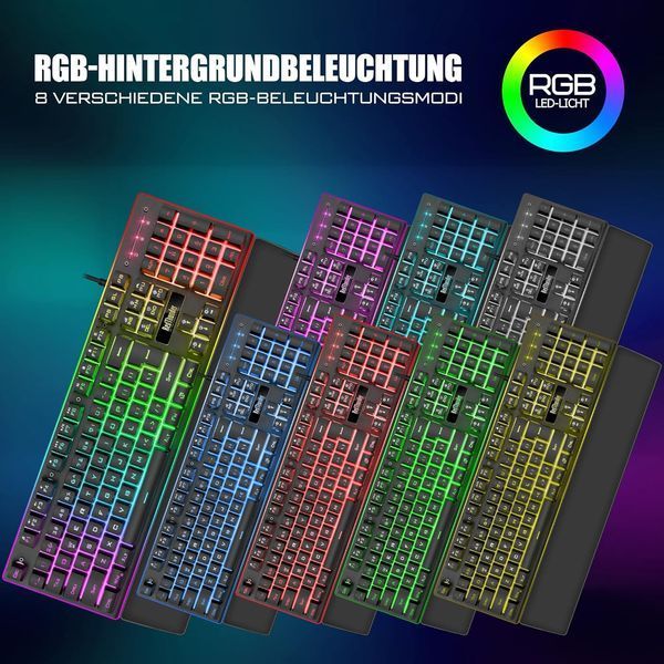 Набір ігрової RGB клавіатури та миші RedThunder K10, розкладка (QWERTZ DE), чорна т0212 фото
