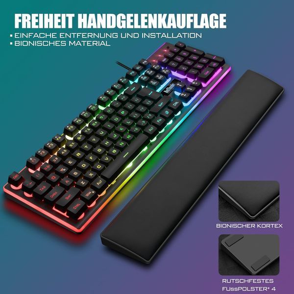 Набір ігрової RGB клавіатури та миші RedThunder K10, розкладка (QWERTZ DE), чорна т0212 фото