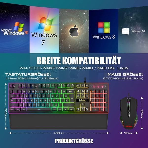 Набір ігрової RGB клавіатури та миші RedThunder K10, розкладка (QWERTZ DE), чорна т0212 фото