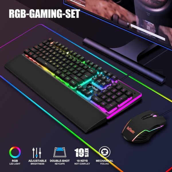 Набір ігрової RGB клавіатури та миші RedThunder K10, розкладка (QWERTZ DE), чорна т0212 фото