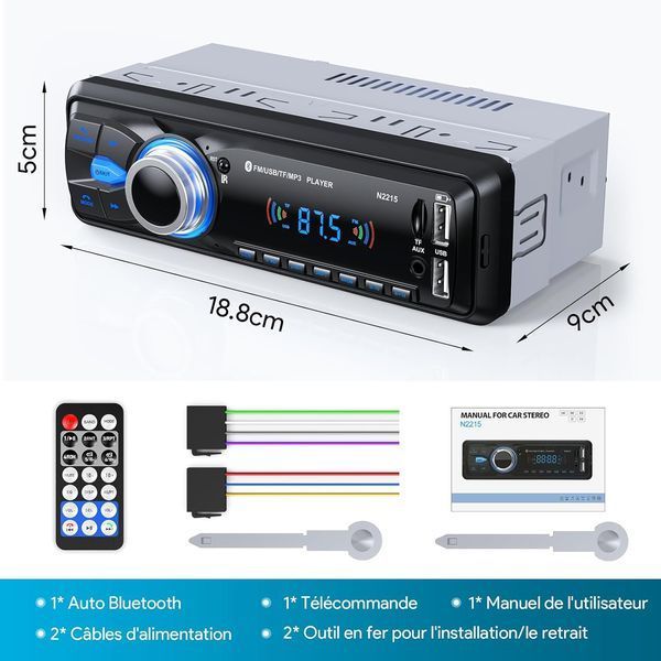 Автомагнітола Chismos N2215 Bluetooth 5.0 1 Din, 9-12V, AM/FM, 2 USB, AUX/SD/TF/MP3 GD1463 фото