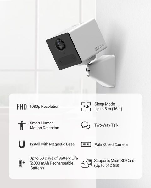 Бездротова внутрішня камера відеоспостереження EZVIZ CB2 з Wi-Fi та акумулятором 2000 мАг 1562 фото